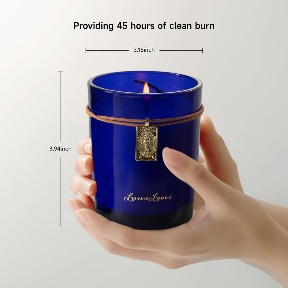 LunaLoved leather cord accent elevates the candle’s decor and style.