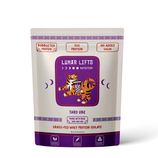 Lunar Lifts Nutrition taro-ube boba tea powder ready to mix for a protein drink