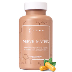 Lune Nerve Matrix bottle pour demonstrates easy daily dosing for nerve support