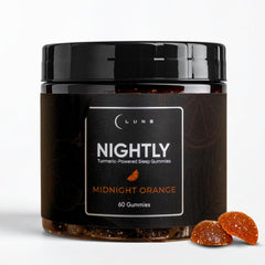 Lune Nightly gummies bottle highlighting extended-release sleep support