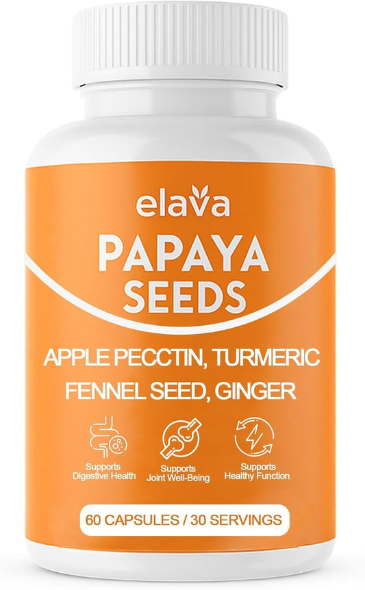 LUNESSA Elava Papaya Seeds Capsules bottle for daily digestive comfort.