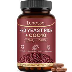 LUNESSA Red Yeast Rice bottle with capsules for daily heart health.