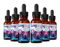 Lung Clear Pro bottle with dropper highlights a natural lung support formula.