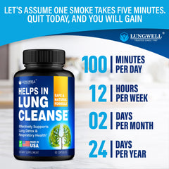 Lungwell Quit Smoking Aid capsule closeup highlights herbal formula for respiratory care.