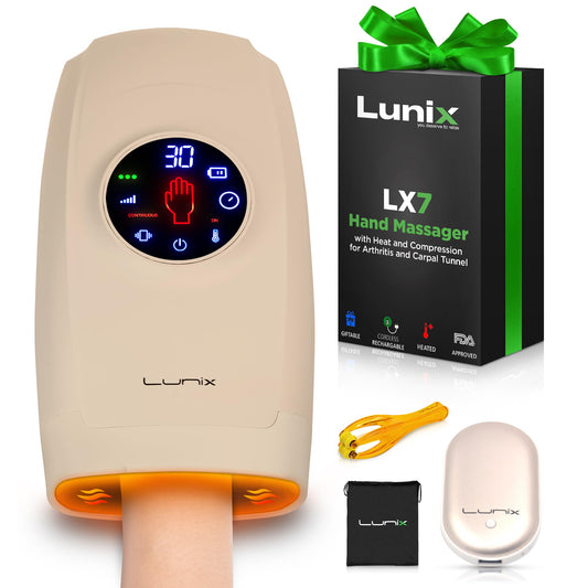 Lunix LX7 front view shows a compact massager for quick hand relief at home.