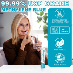 Lunza Methylene Blue tablets bottle on desk suggesting daily brain support routine.