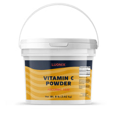Luonix Vitamin C Powder in resealable bucket for long-term storage and freshness