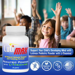 Ingredient close-up showing luteolin, rutin, and L-theanine benefits