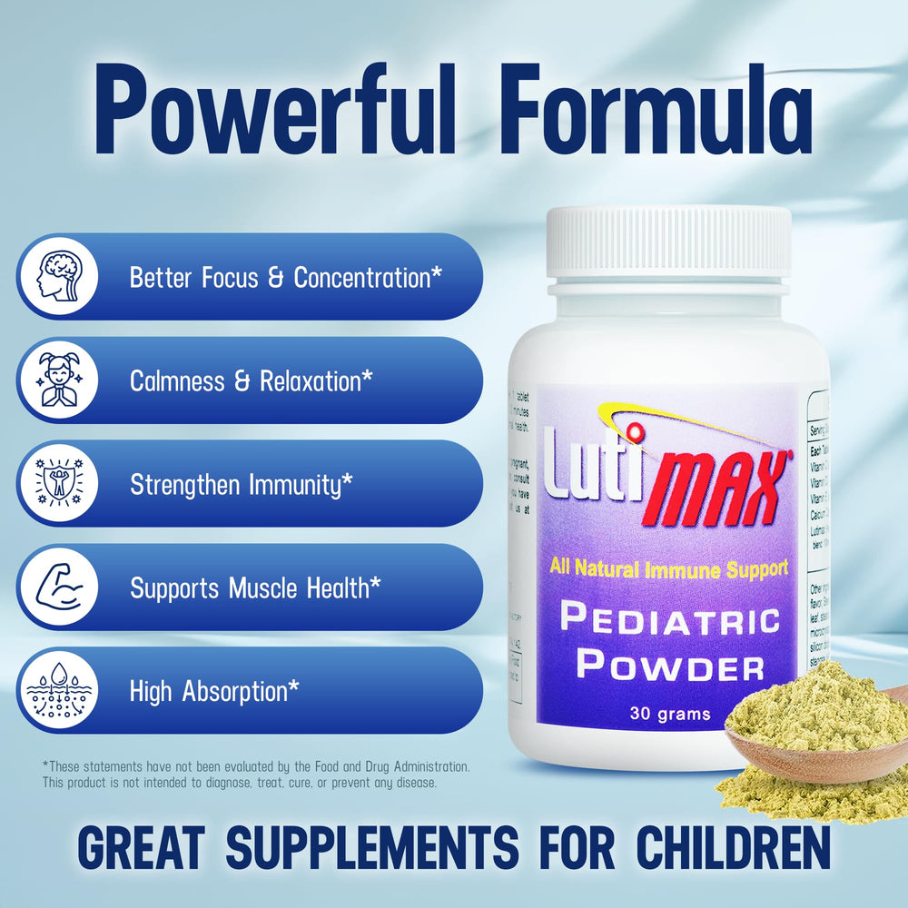 LutiMax powder poured into a glass; blends without altering taste.