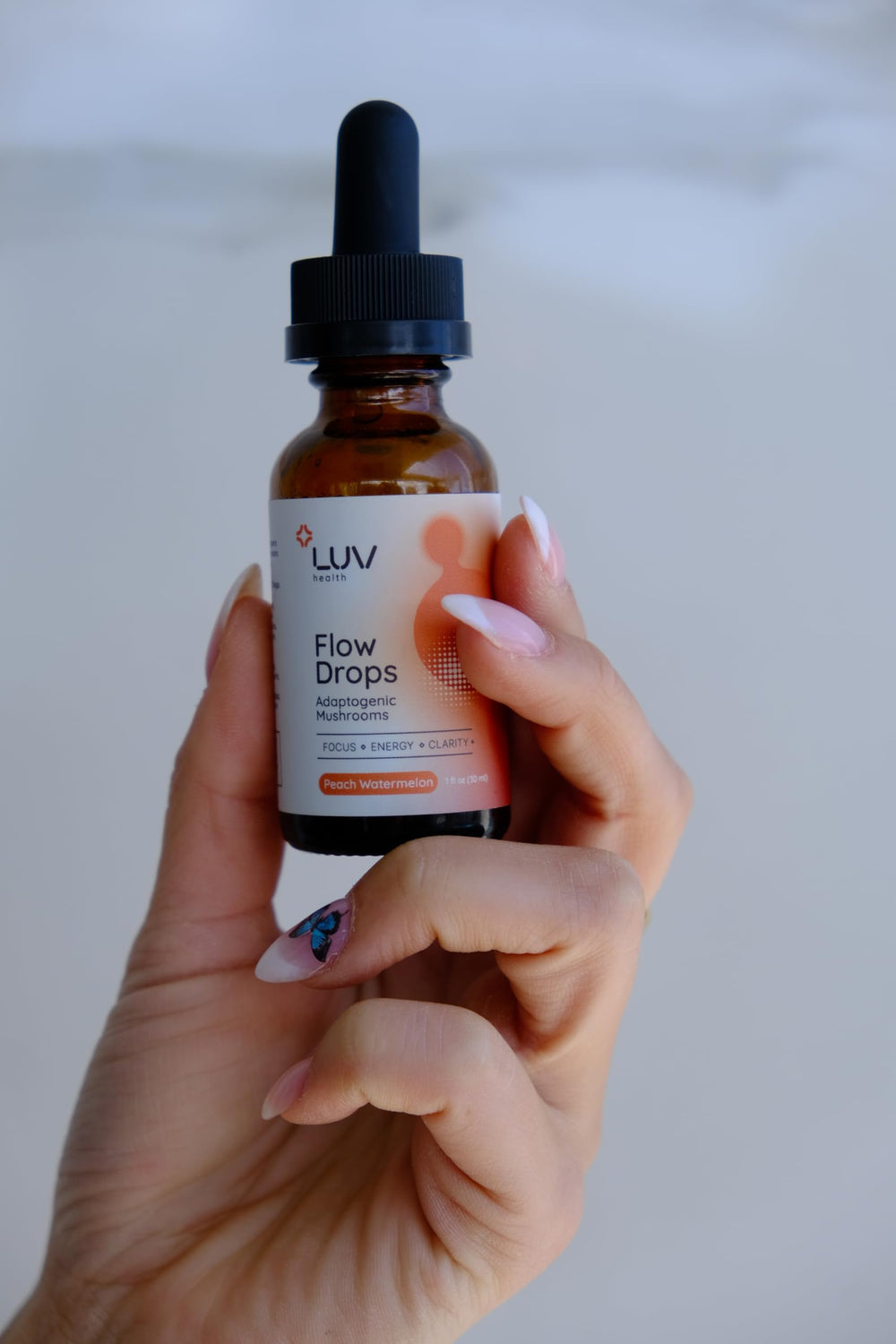 LUV health Flow Drops vegan, keto-friendly formula for daily wellness.