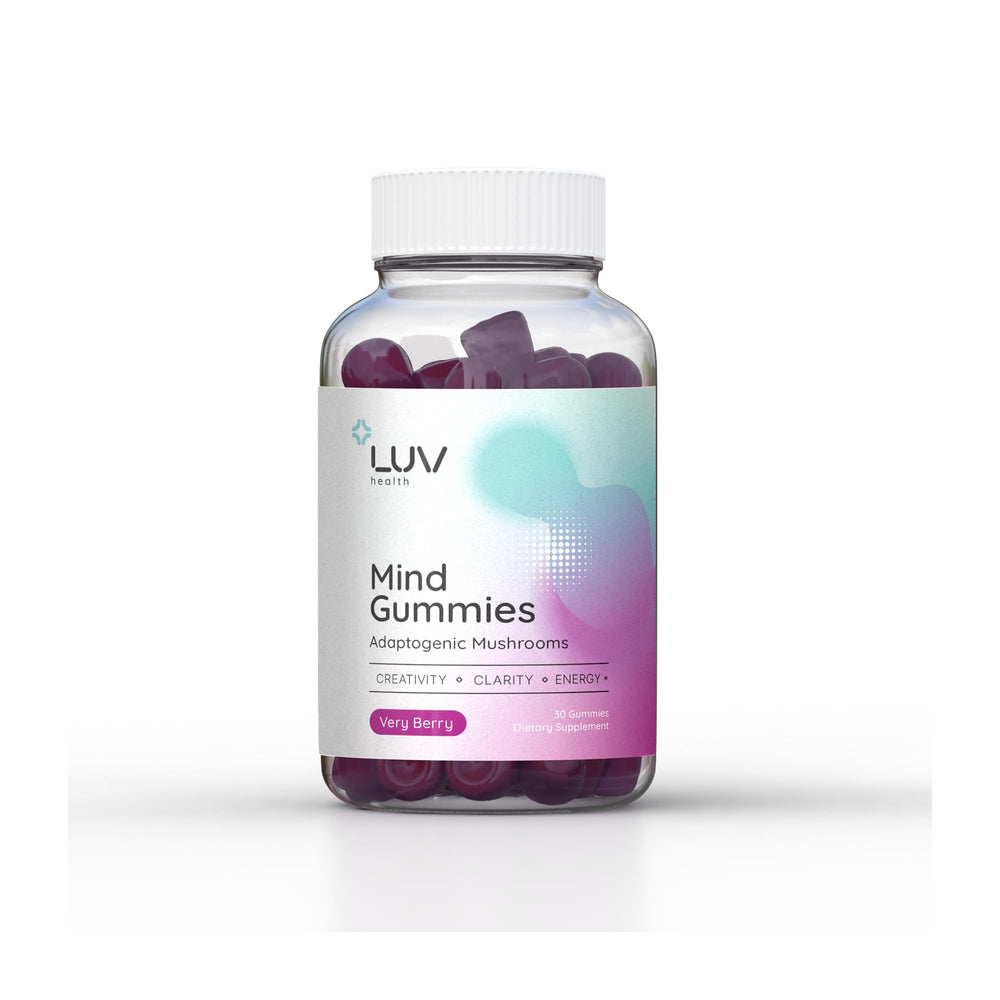 LUV Health Mind Gummies brain-focus bottle scene for daily clarity