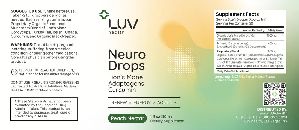 LUV health Neuro Drops 3-pack emphasizes value and consistent supply.