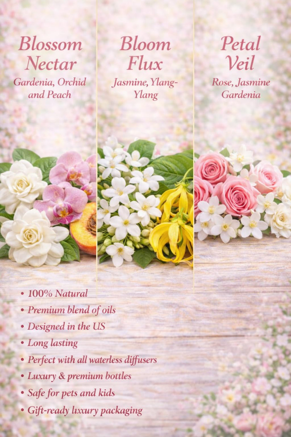 LuvAir Floral Collection bottle close-up highlighting soft, elegant fragrance.