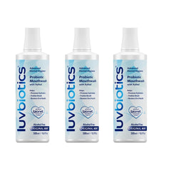 LuvBiotics Mouthwash bottle front view highlights probiotic formula for balanced mouth flora.