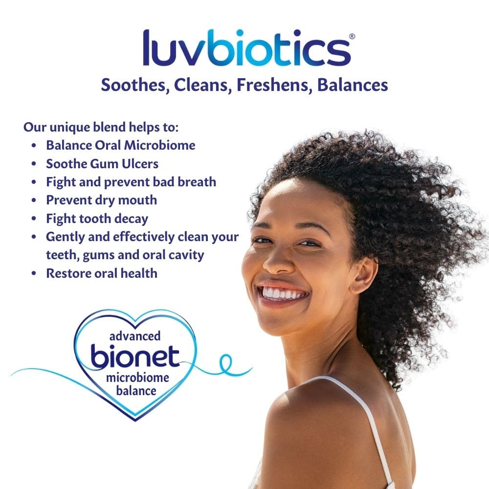 LuvBiotics Mouthwash probiotic science in action promotes a balanced oral microbiome.