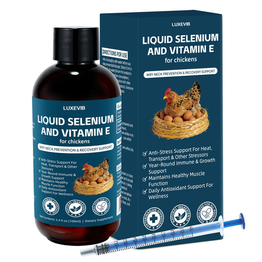 LuxeVib E+S Poultry Vitality bottle label highlights balanced nutrition