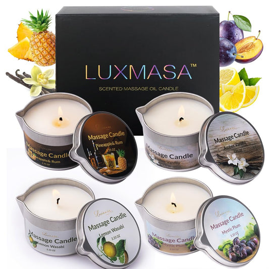 LuxMasa Mystic Plum massage candle tin for at-home spa massage