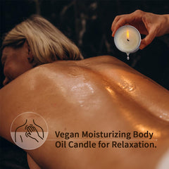 LuxMasa wax-to-oil pour demonstrates warming massage oil transition