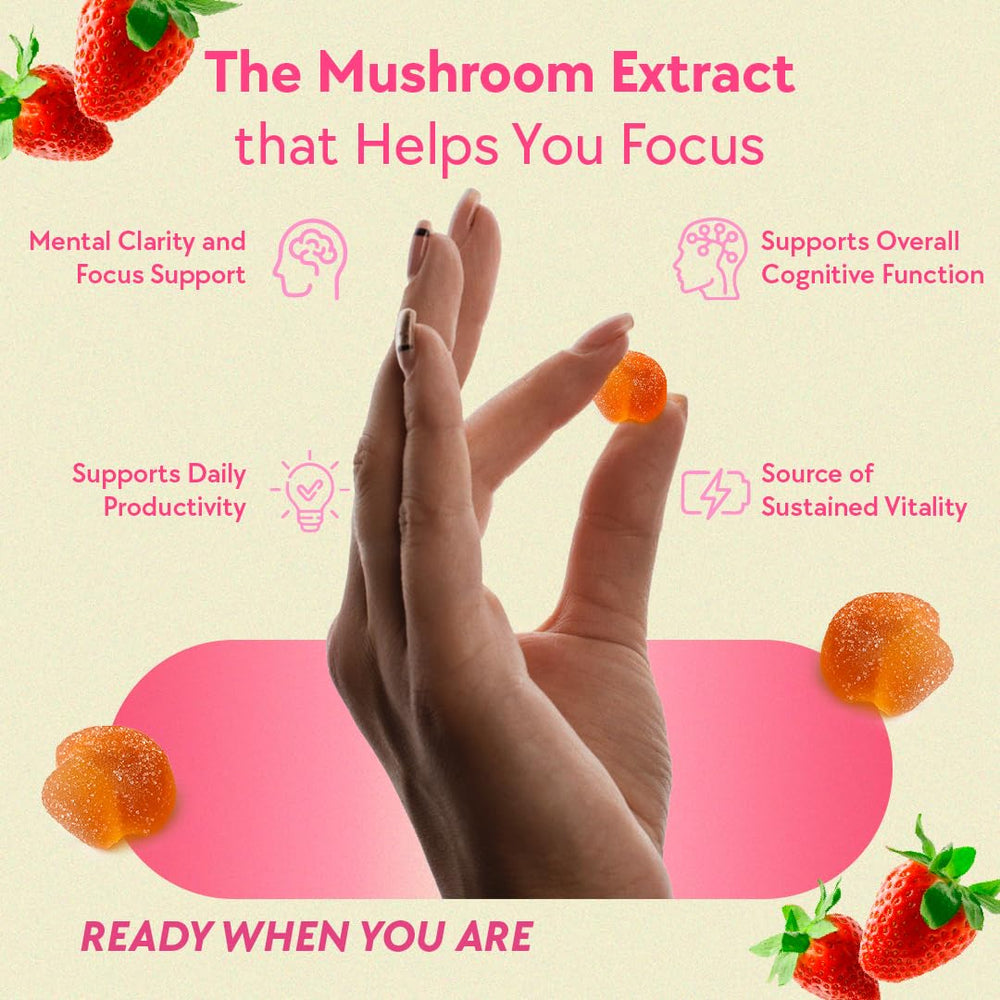 Close-up of LYFE gummies shows strawberry flavor for tasty, sustained energy.