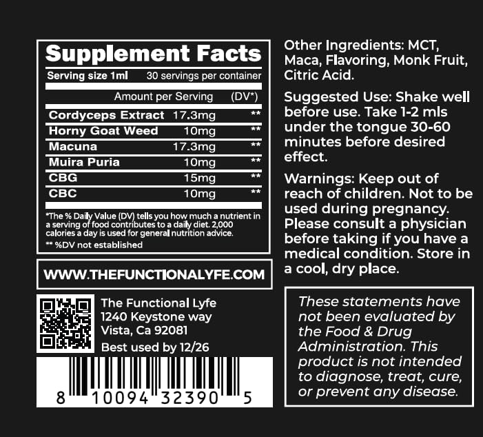 LYFE tincture on shelf display illustrating vegan, non-GMO formula