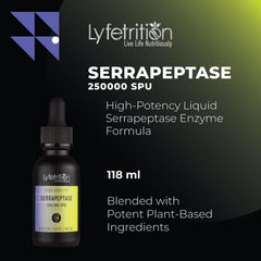 Lyfetrition Serrapeptase bottle beside a glass with a drink