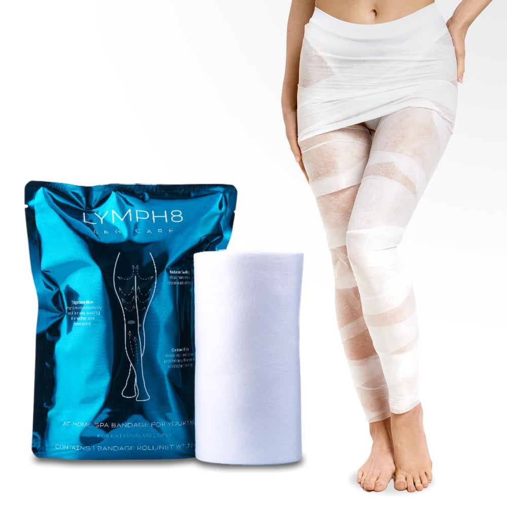 LYMPH8 body wrap on the front stomach area for contouring.
