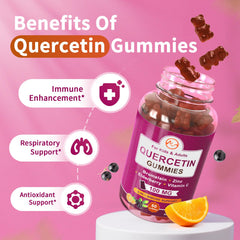 Label of M inch Quercetin Gummies with ingredients and allergen-free promise