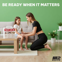 M2 BASICS kit contents including bandages and gauze for quick injury care.