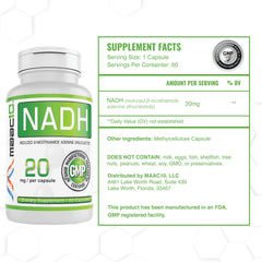 MAAC10 NADH capsules inside bottle indicate daily energy support