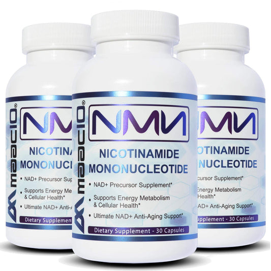 MAAC10 NMN bottle front showing 90-count capsules for NAD+ support