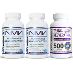 MAAC10 NMN Resveratrol combo-pack bottle shown, supports potential daily energy and balance.
