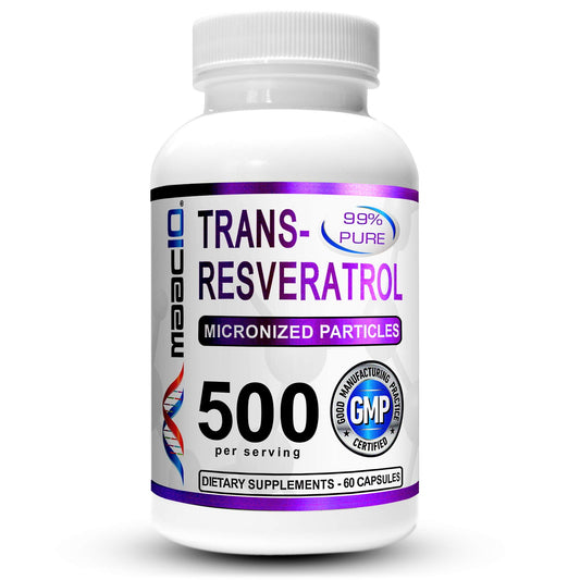 MAAC10 Trans Resveratrol bottle for convenient daily antioxidant support.