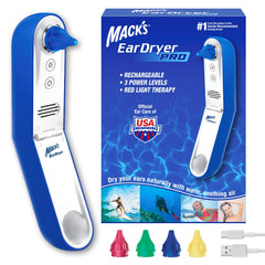 Mack's Ear Dryer PRO front view showing compact design for quick ear drying.