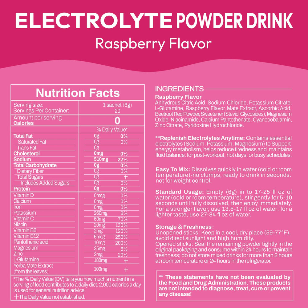 Macmony Electrolyte Packets Raspberry back label with nutrition details