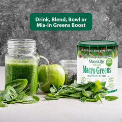 MacroLife Macro Greens vegan non-GMO label signals plant-based nutrition