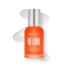 MAËLYS Re-Lure tightening serum bottle close-up for smoother skin texture.