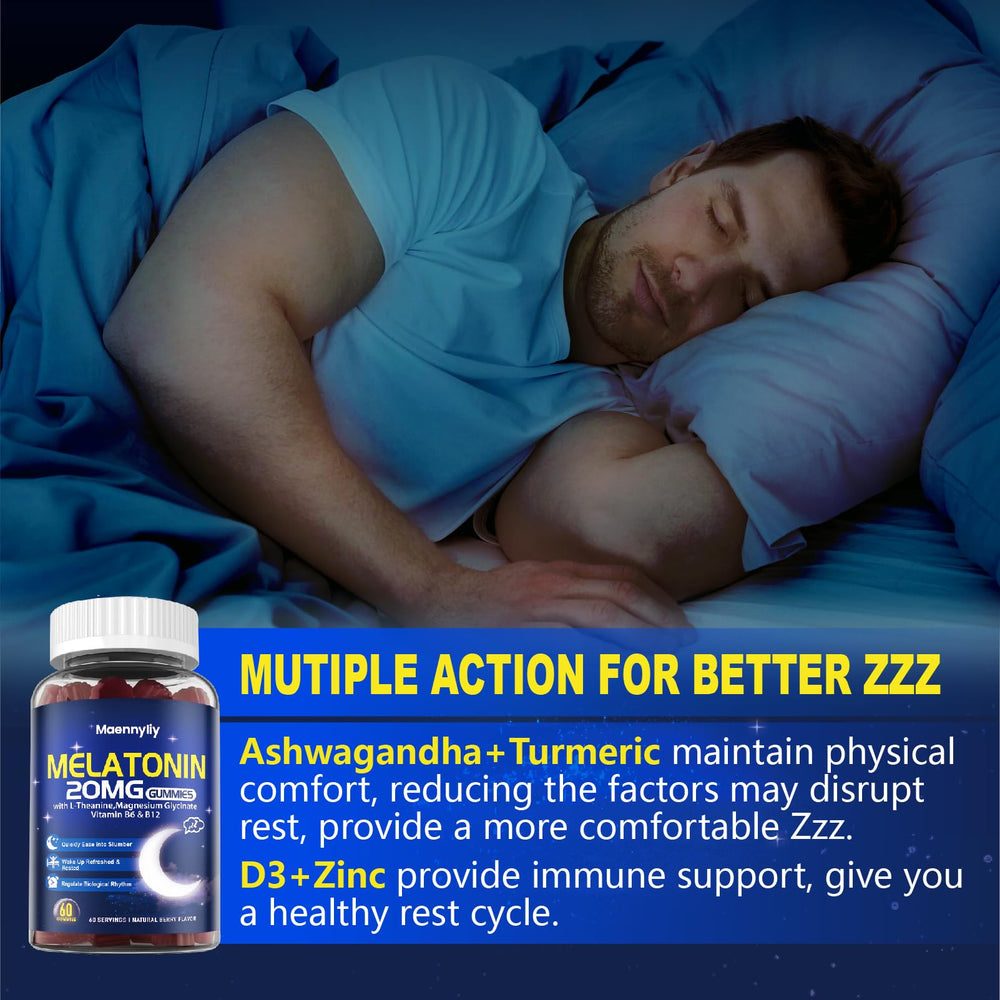 Maennyliy Melatonin 20mg Gummies natural mixed-berries flavor on label view.