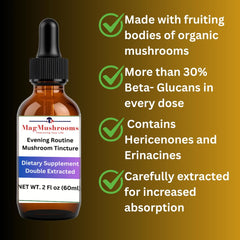 Close-up of Mag Mushrooms bottle highlighting unflavored tincture for seamless blending.