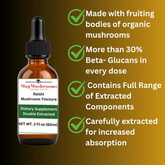 Mag Mushrooms Reishi tincture label emphasizes double extraction potency