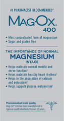 Mag-Ox 400 gluten-free label on bottle for gluten-sensitive users.