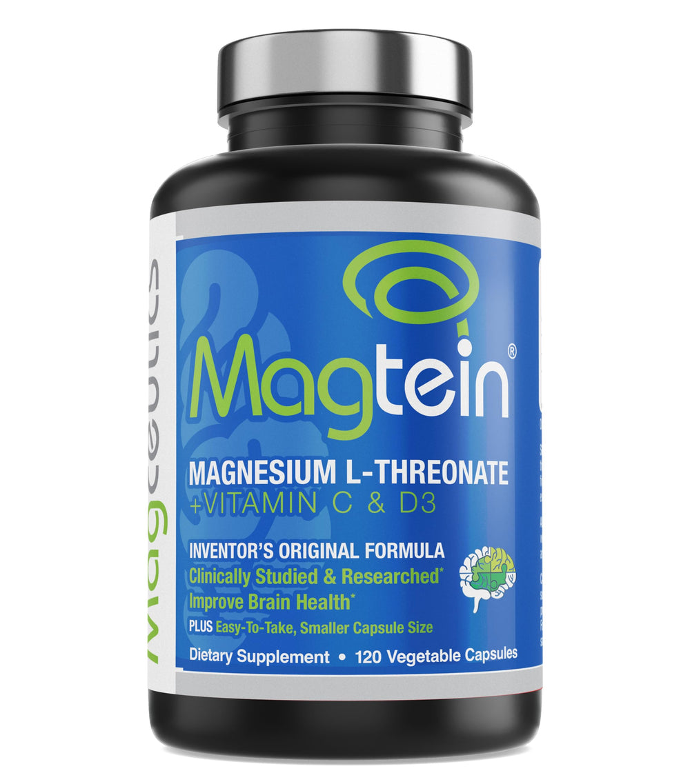 Magceutics Magtein bottle with clear label for confident daily supplementation.