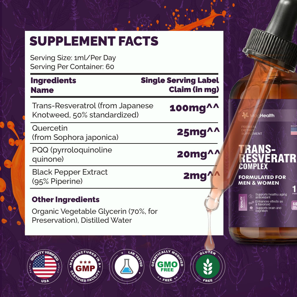 MagHealth Trans-Resveratrol liquid pour demonstrates flexible dosing