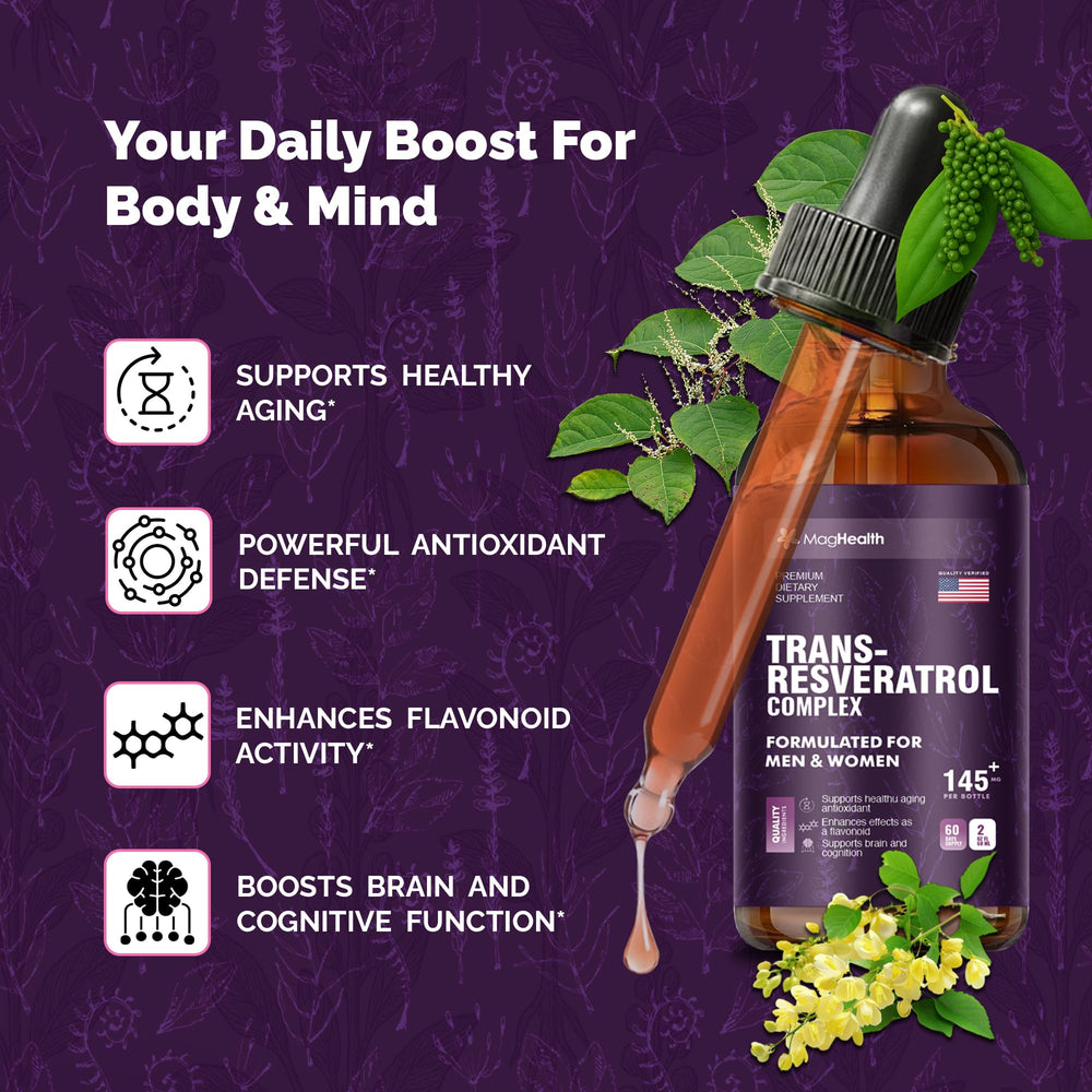 MagHealth Trans-Resveratrol liquid texture shown for dosing