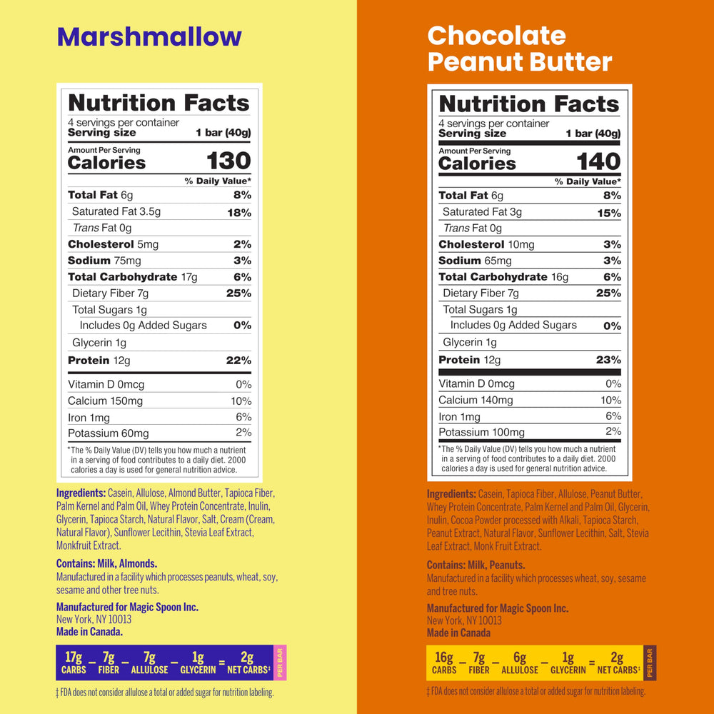Magic Spoon Treats high protein bar close-up highlights crunchy texture and bold flavor.