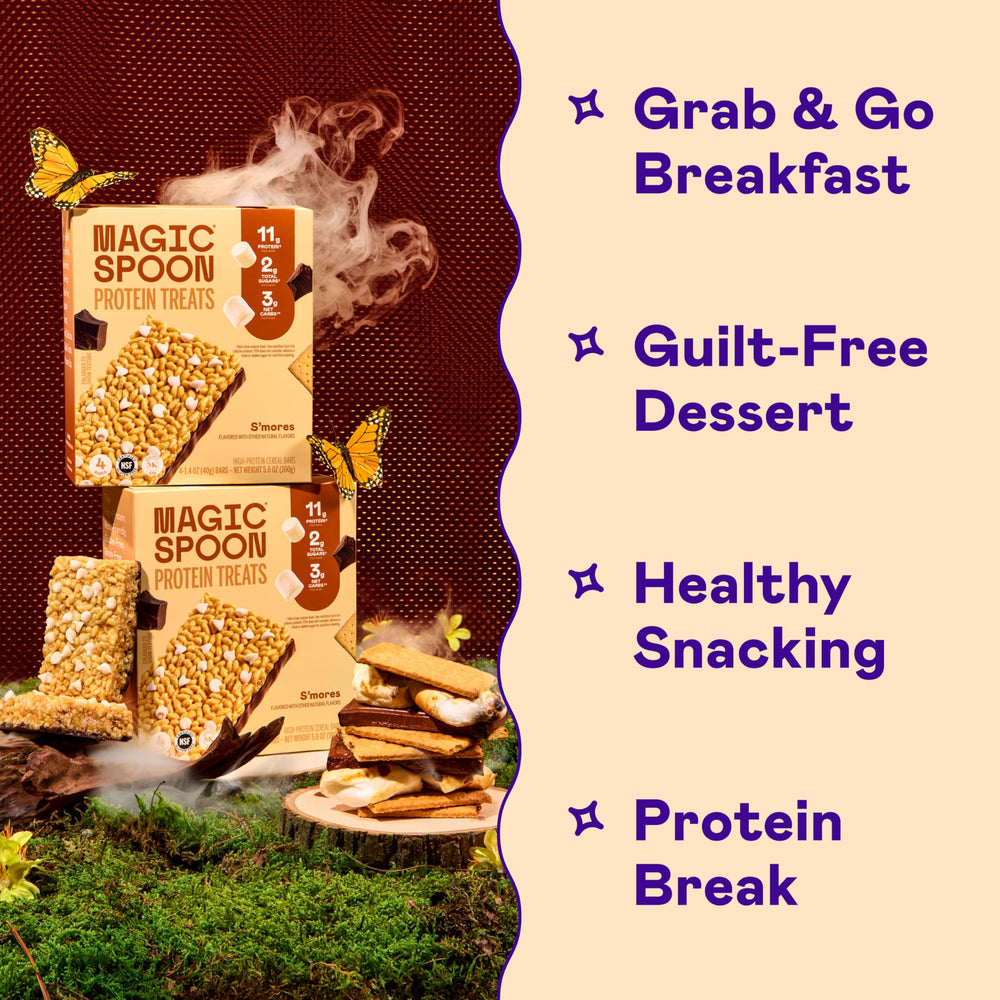 Ingredients shot for Magic Spoon Smores bars highlighting gluten-free, soy-free recipe.