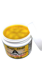 Magic Stuff A balm applied to the arm demonstrating quick, soothing relief after exertion.