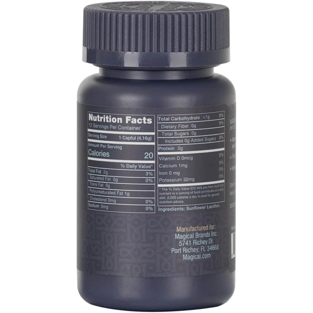 MAGICAL BUTTER lecithin powder jar closeup highlights clean-label vegan non-GMO ingredients for smooth textures