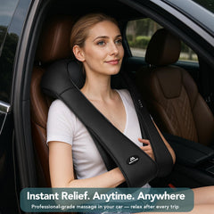 MagicMakers shiatsu massager with rotating nodes in action on neck.