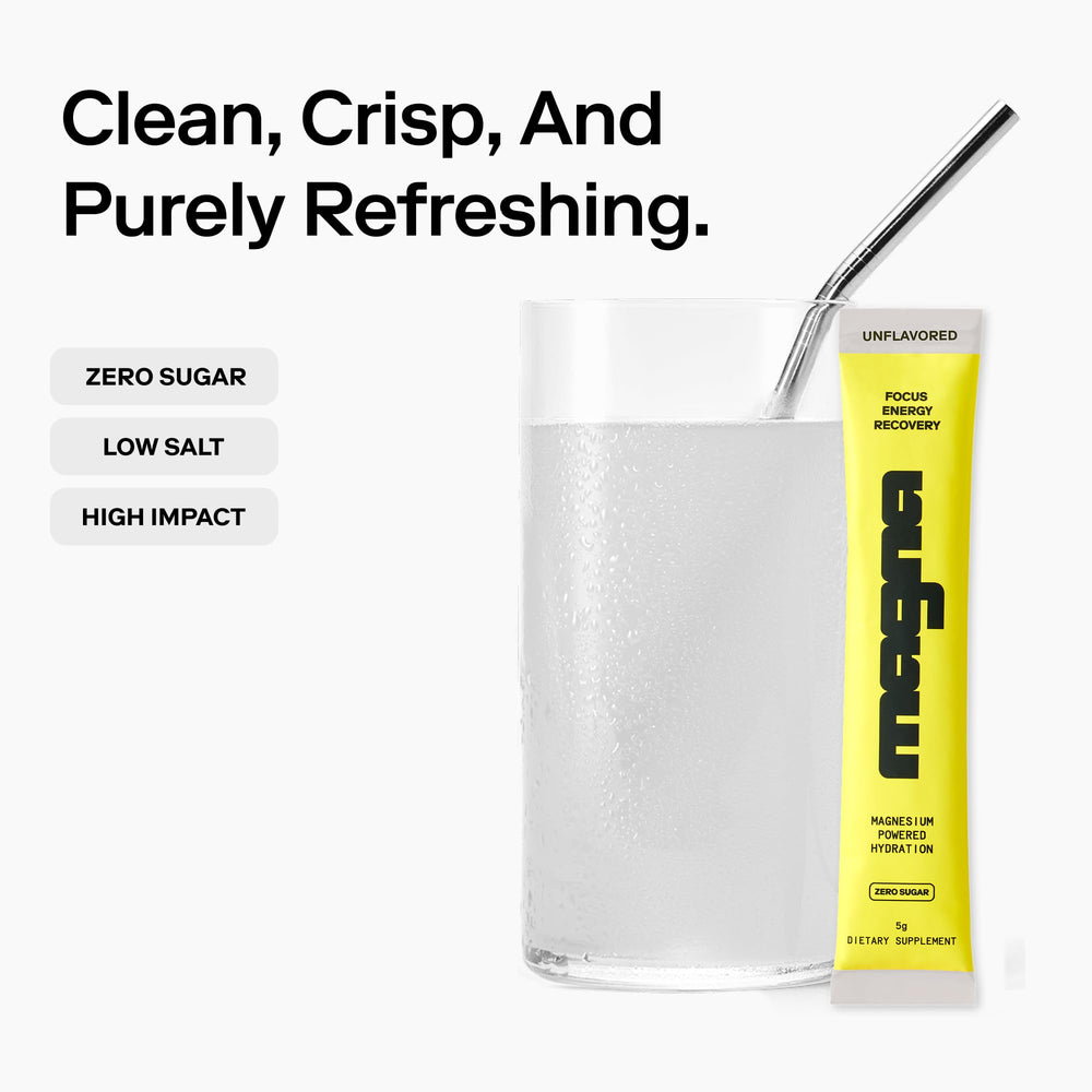 Magna Electrolytes powder dissolving in water demonstrates quick mixing for on the go hydration.
