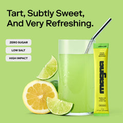 MAGNA Electrolytes powder pours into glass for quick, refreshing hydration.